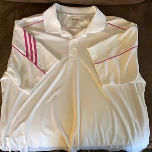 Adidas men’s golf shirt XL white w pink trim